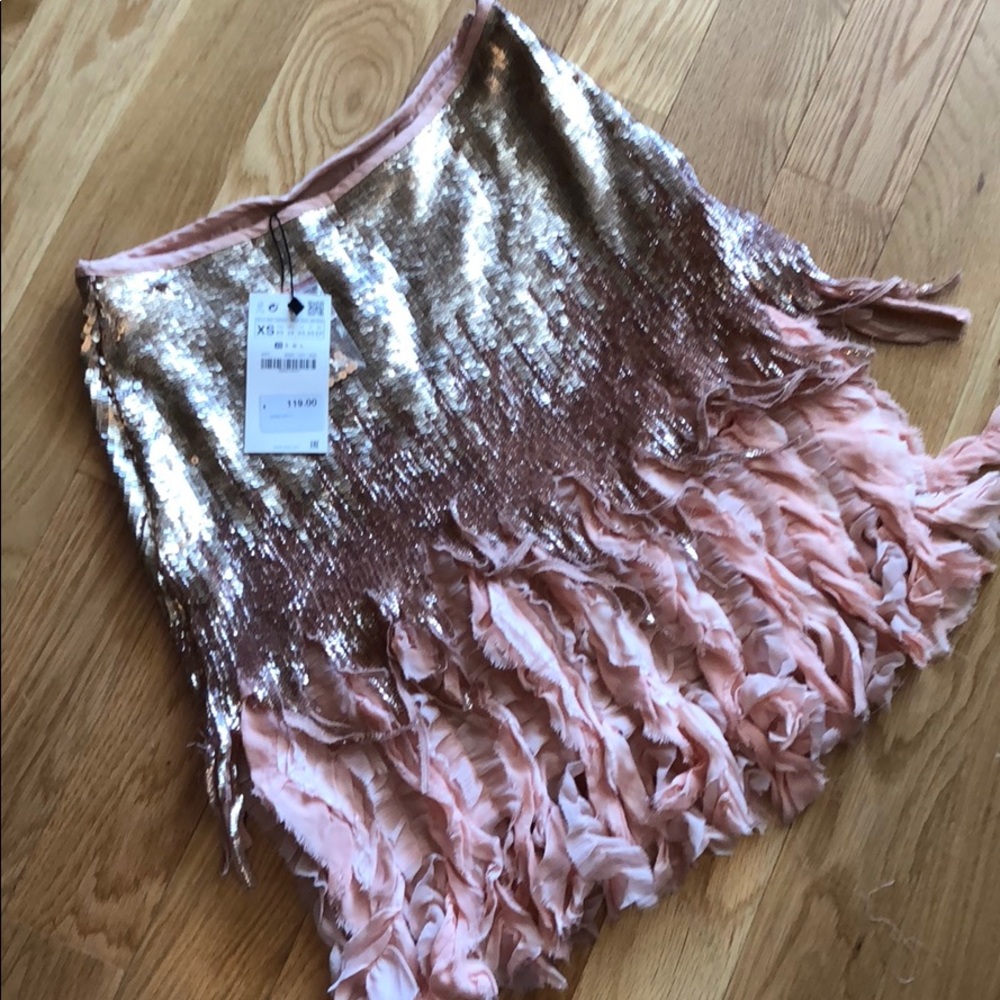 Rose gold/pink sequined Zara mini skirt